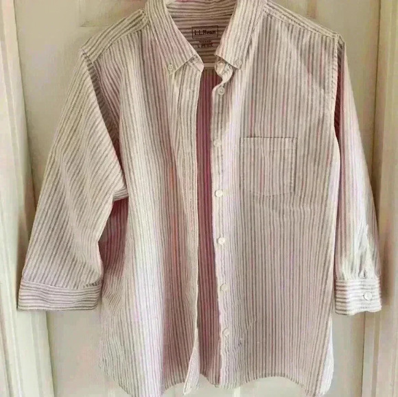 L.L. Bean Size L Petite Striped Collared Button Blouse Shirt Pink Purple - Picture 1 of 4
